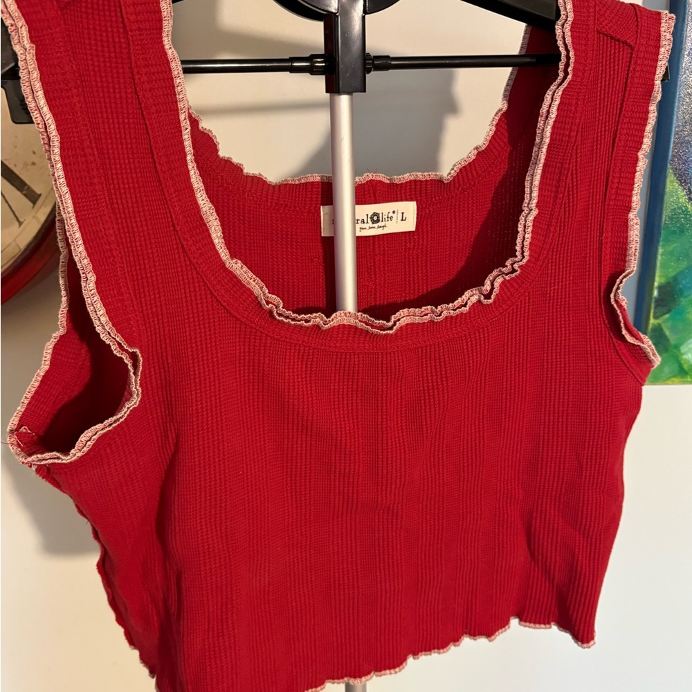 NATURAL LIFE Red Tank Top with White Trim